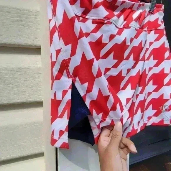 JoFit Skirt in Red White Houndstooth Small Blue Undershorts Houndstooth Pattern - Picture 10 of 10